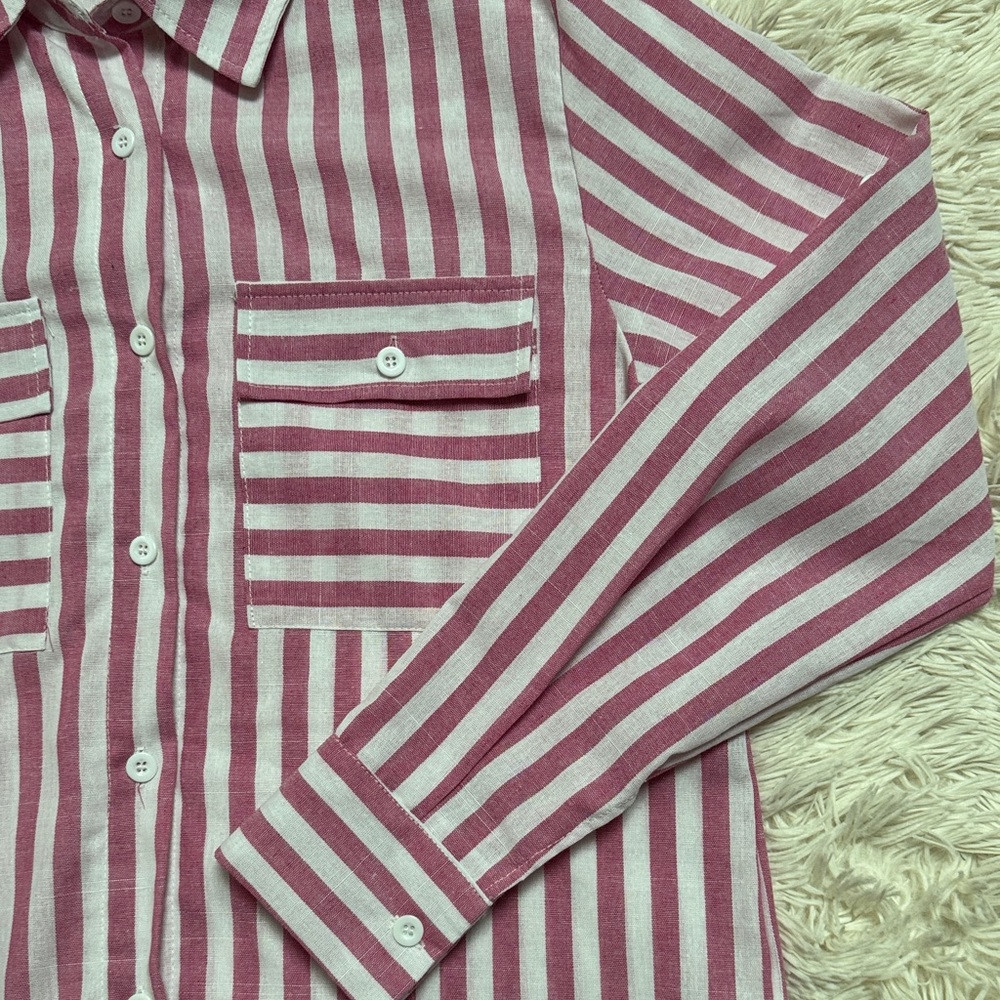 Boutique Striped Button-l Down Shirt 💗 Pink & White - Picture 8 of 16